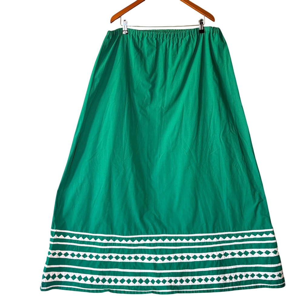 Handmade Artisan Strip-Pieced Cotton‎ Tall Maxi Skirt Green & White Geometric